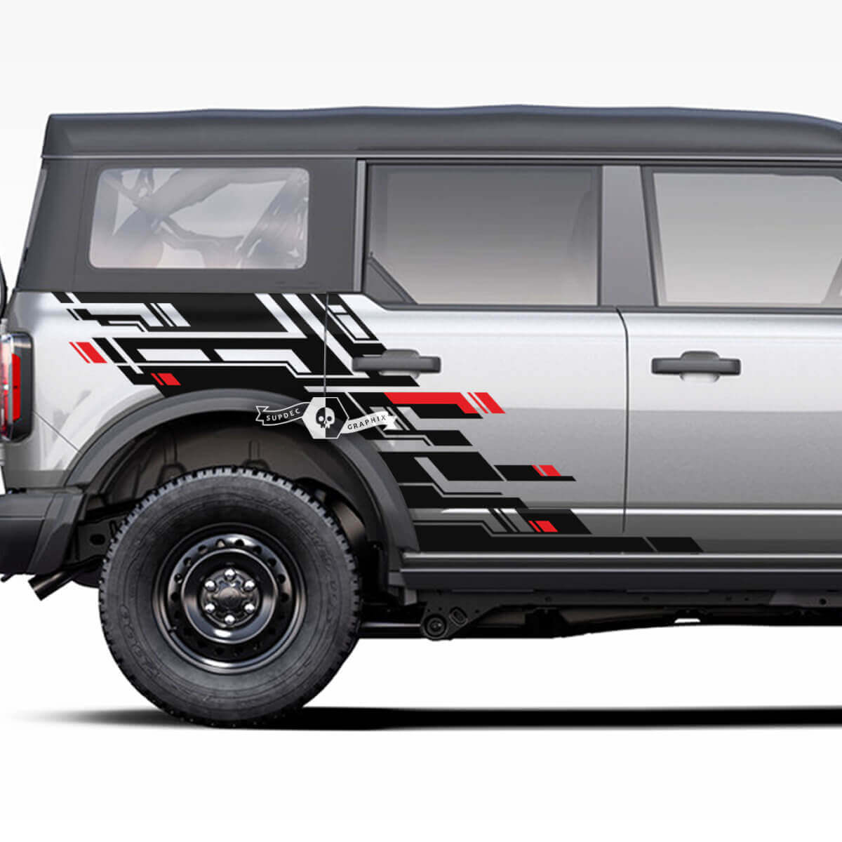 Zijdeur- en achterbakspatbord geometrische splashgrafiek decals stickers 2 voor Ford Bronco