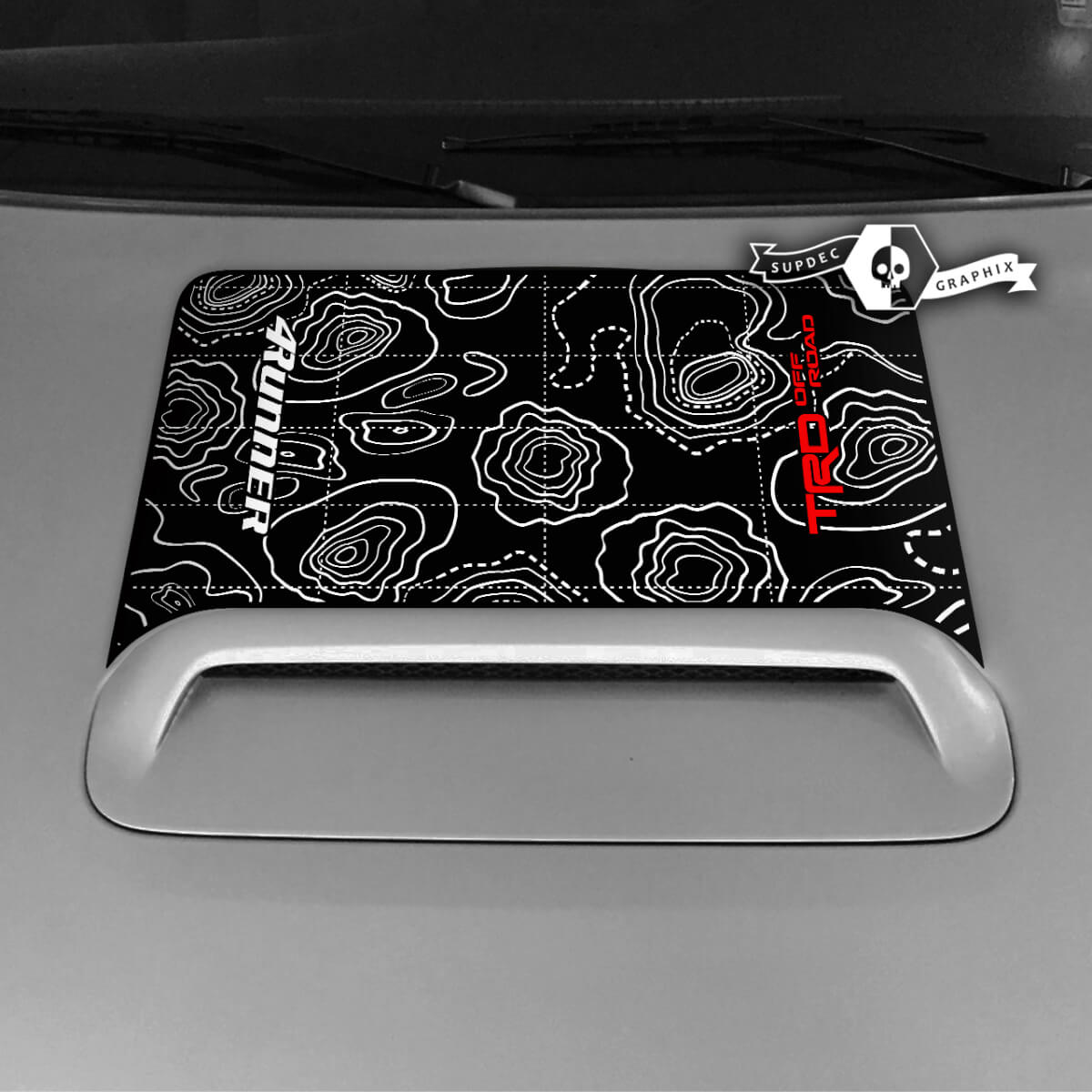 Toyota 4runner TRD Hood Scoop Sticker Decal Grafische Topografische Kaart 3 Kleuren Logo 2020 2021 2022 2023
