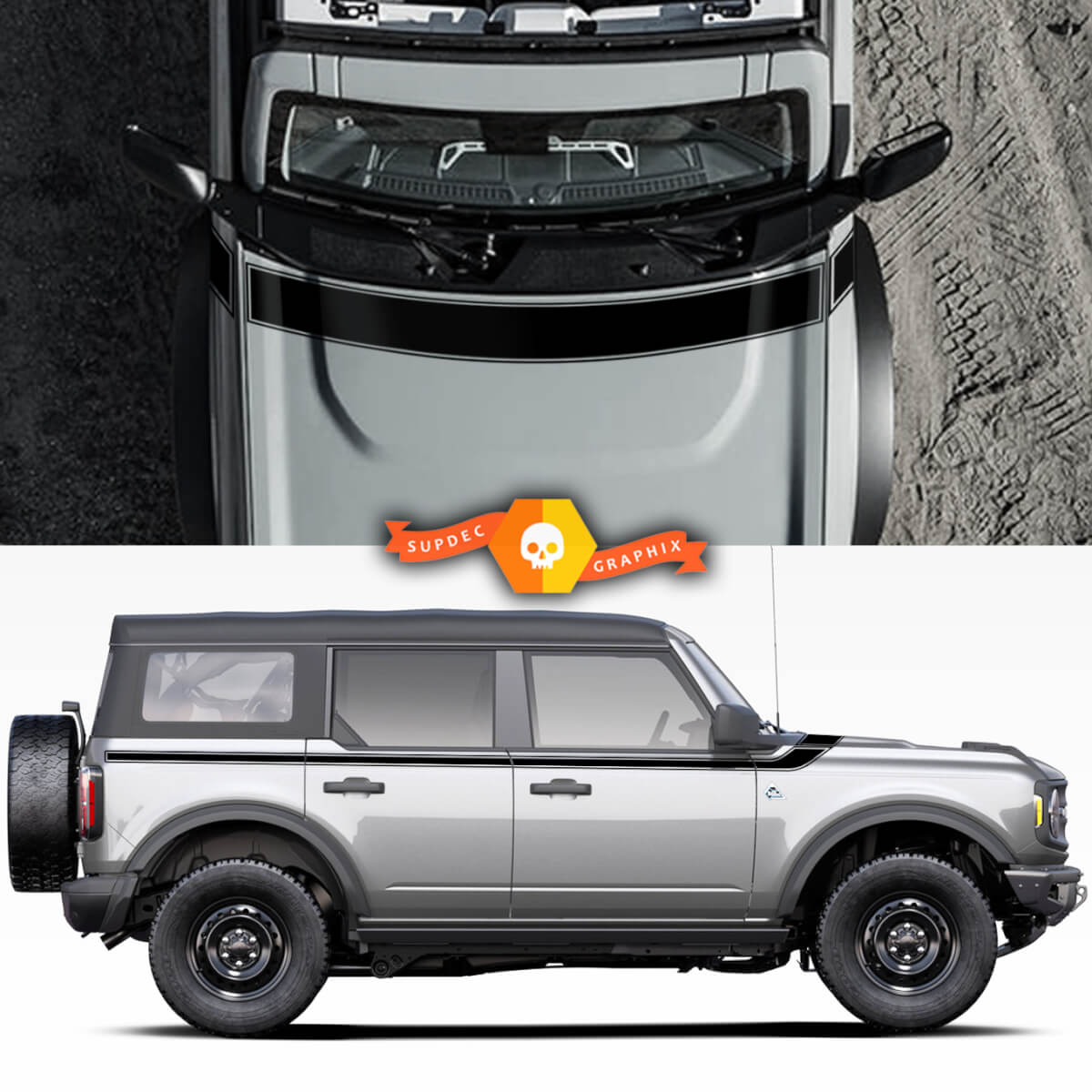 Ford Bronco motorkap en zijdeuren Smooth Trim Vinyl Decals Sticker Graphics Kit
