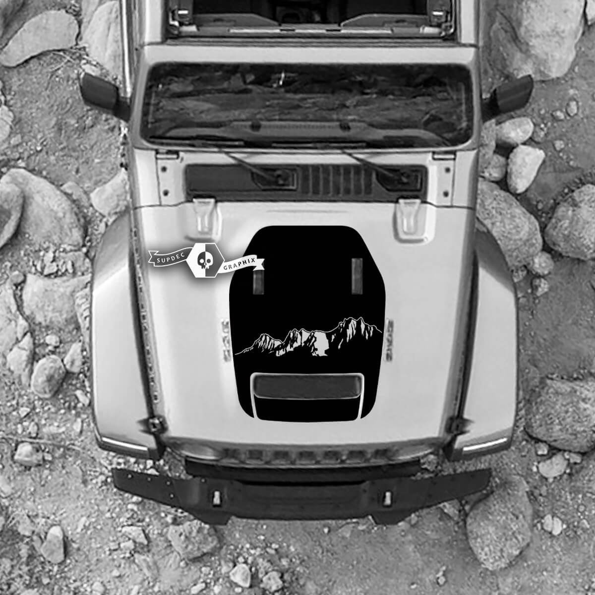 Kap voor 2021 2022 2023 Jeep Mountains Wrangler Rubicon Sticker Graphics Vinyl SupDec Design
