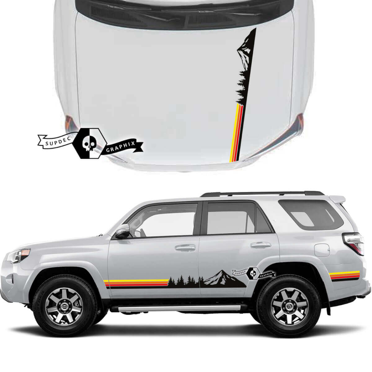 Paar 4Runner 2023 Zijdeur Kap Old School Zonsondergang Vinyl Bergen Bos Decals streep Stickers voor Toyota 4Runner TRD

