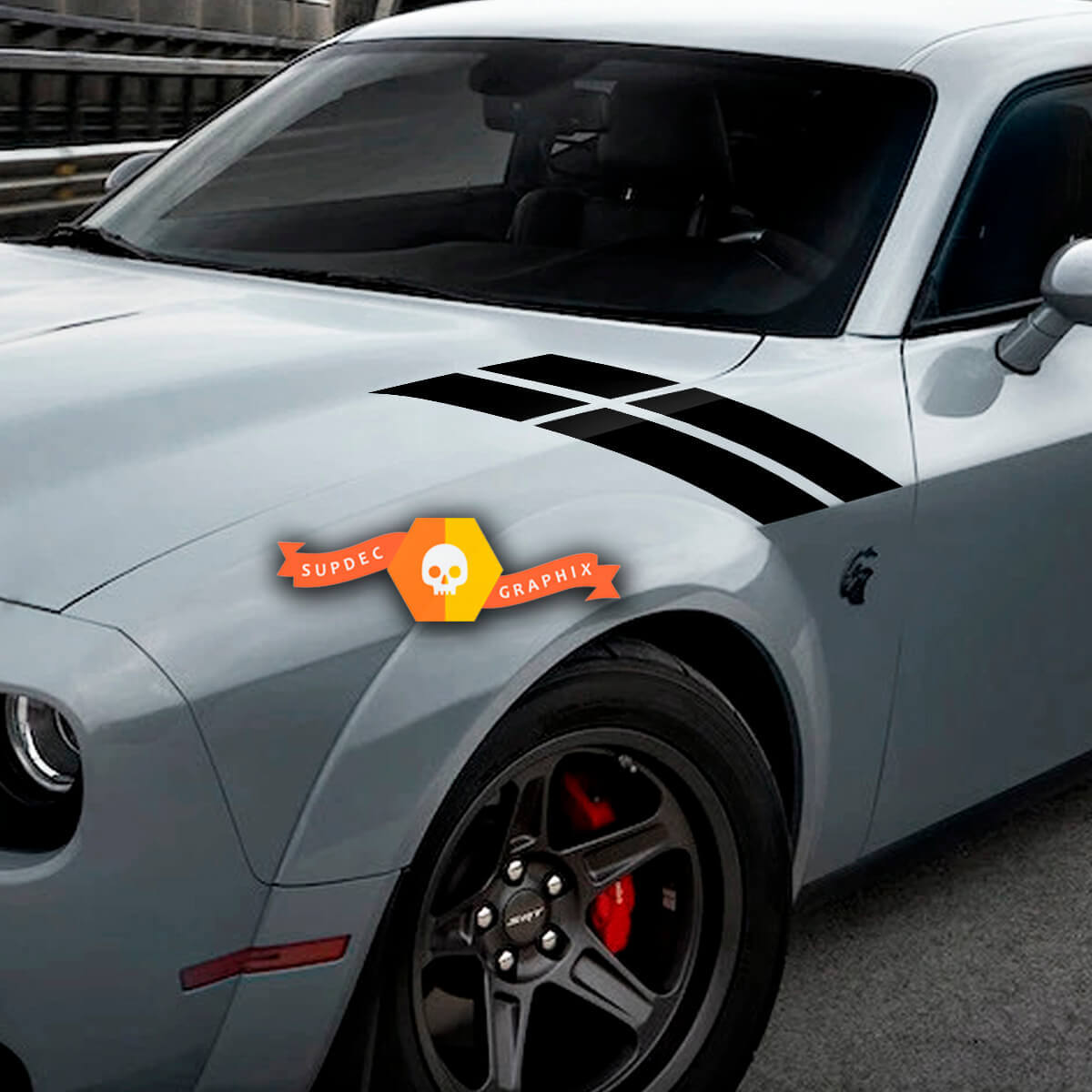 Twin Racing Strepen Motorkap Spatbord Vinyl Stickers voor Dodge Challenger 2015-2023