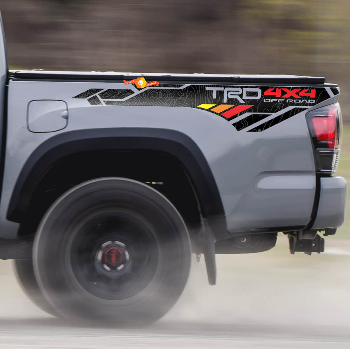 TRD-stijl 4x4 Off Road Topografische Bedzijde Vinylstickers voor Toyota Tacoma Tundra