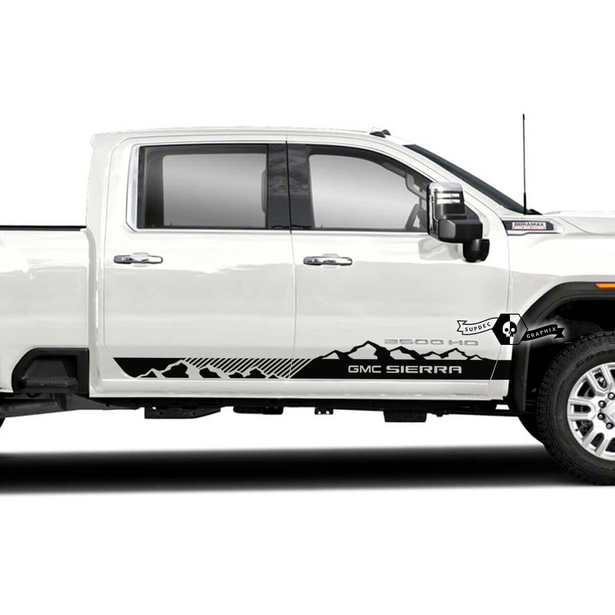Mountain Style Zijdeur Strepen Vinyl Decal Kit voor GMC Sierra 2500HD 2022-23