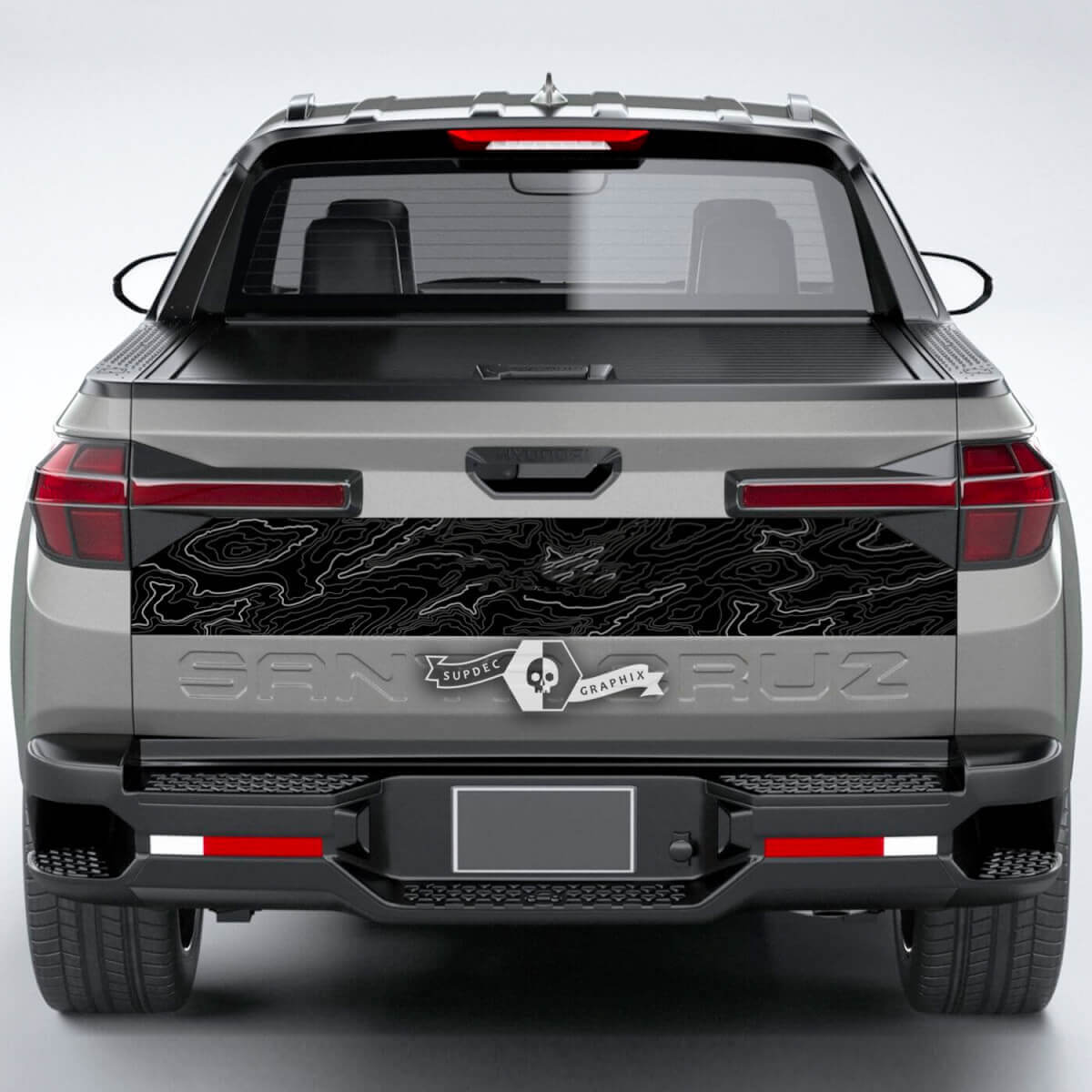 Achterlijnen topografische kaart Topo vinyl achterklep sticker sticker graphics passend voor Hyundai Santa Cruz 2023
