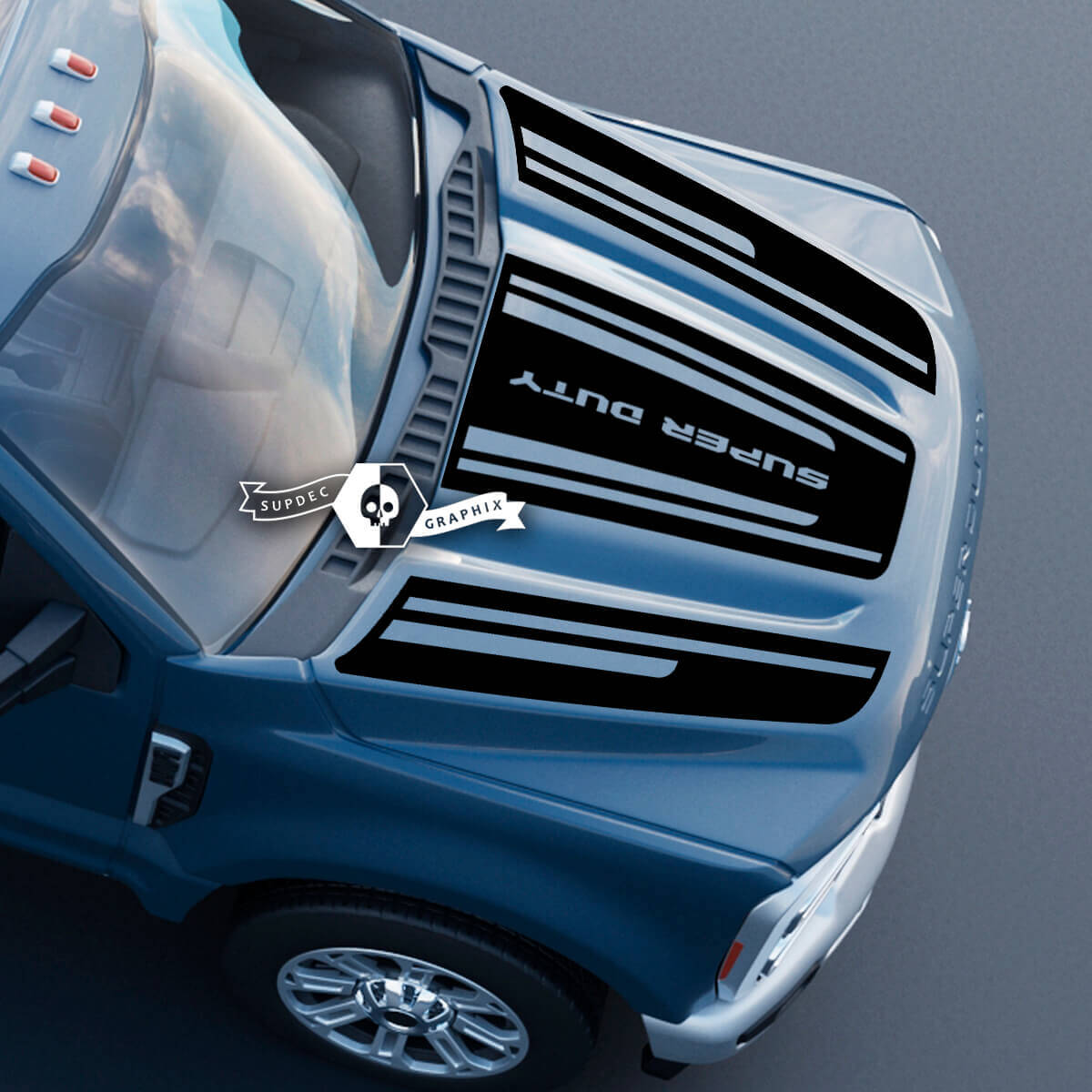 Motorkap Musclecar Super Duty 2023 Up Lines Logo Trim Decals Stickers Graphics Vinyl Full Kits
