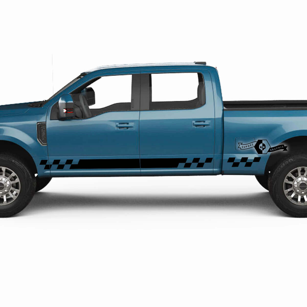 Paar Musclecar Super Duty 2023 Rocker Panel Stripes Checkerboard Flag Body Doors Decals Side Stickers Graphics Vinyl
