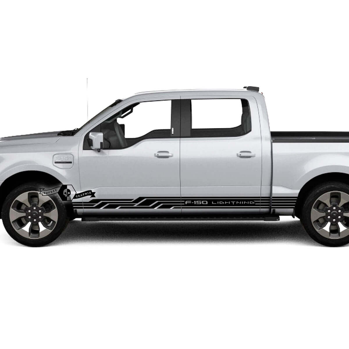 Paar Ford F-150 Lightning 2022 2023 Rocker Panel Geometry Line Stripes Body Doors Decals Side Stickers Graphics Vinyl

