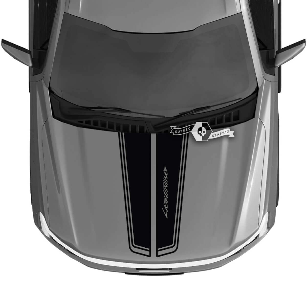 Motorkap Musclecar truck Lightning 2022 2023 Blackout Lightning Trim Dual Decals Stickers Graphics Vinyl
