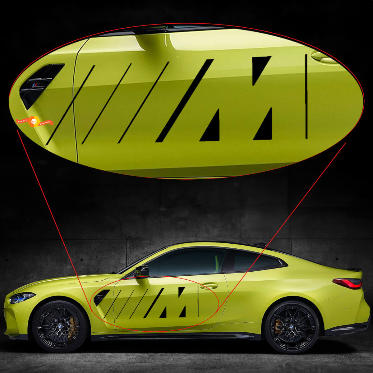 2x BMW M4 M3 G82 G83 M Logo Lines Deuren vinyl stickersticker
