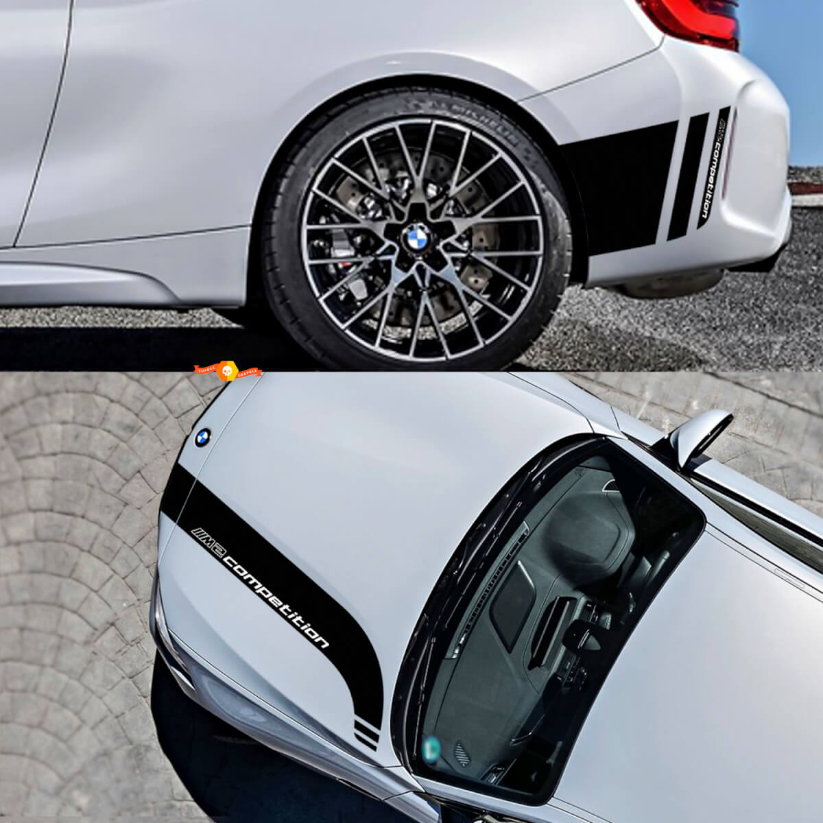 Vinyl Decal Kit voor motorkap en achterzijstrepen voor BMW M2 Competition F87