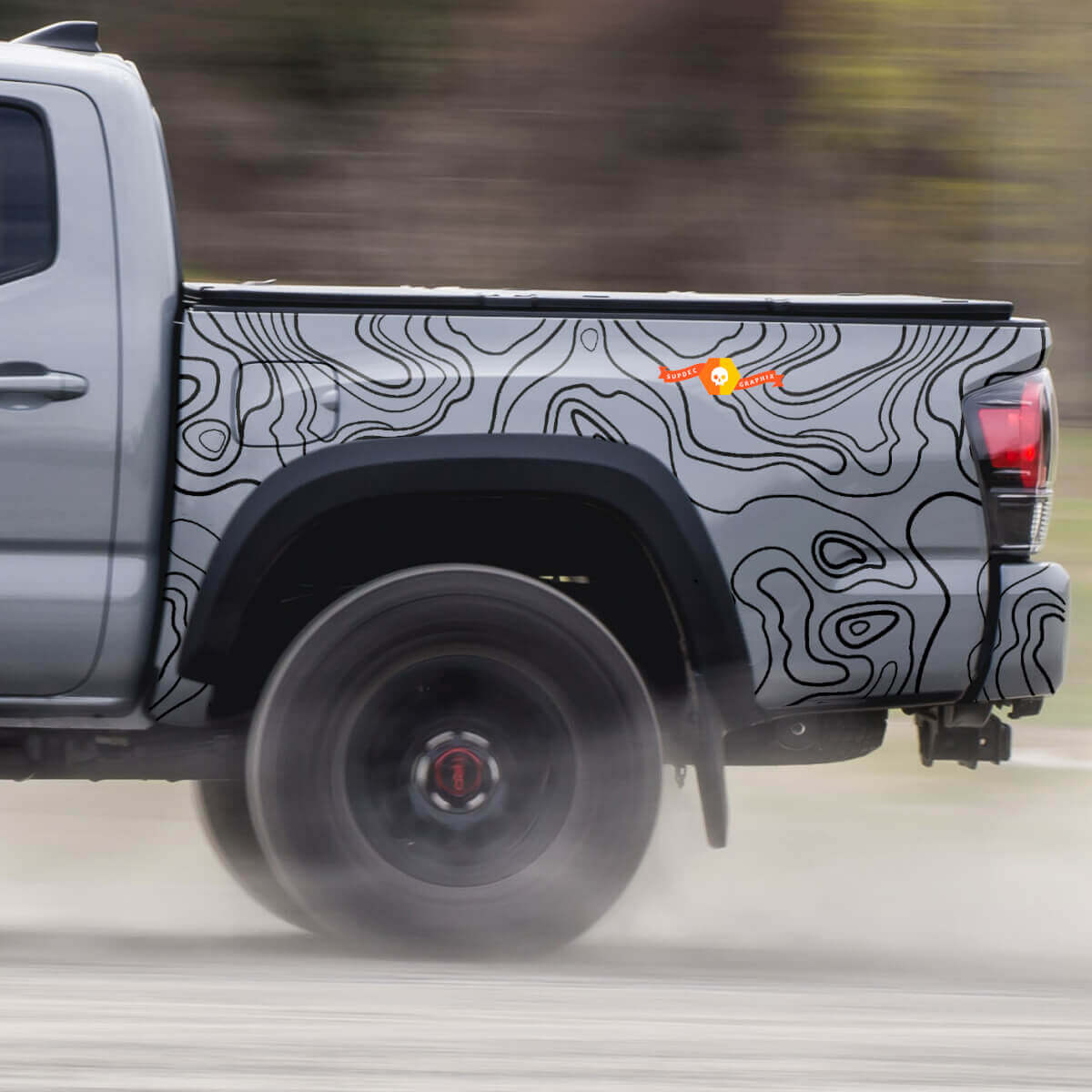2x Bedgedeelte Toyota Tacoma Topografische kaartcontour Topo Wrap Vinyl Decals grafische sticker
