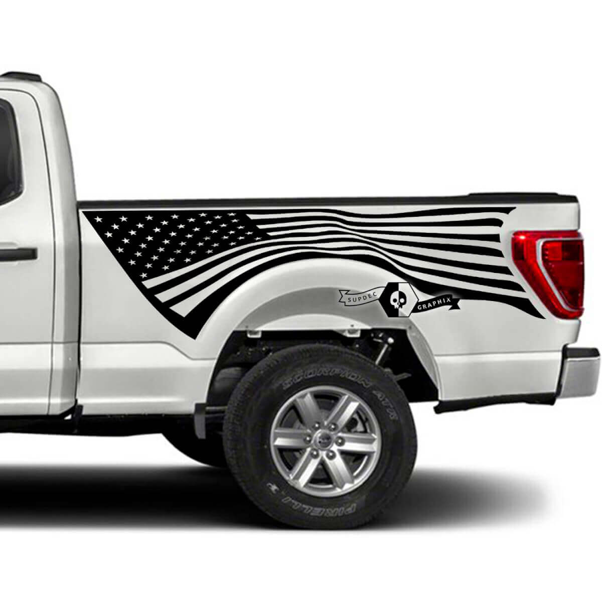 Paar Ford F-150 XLT 2023 bed USA vlag grafische zijsticker
