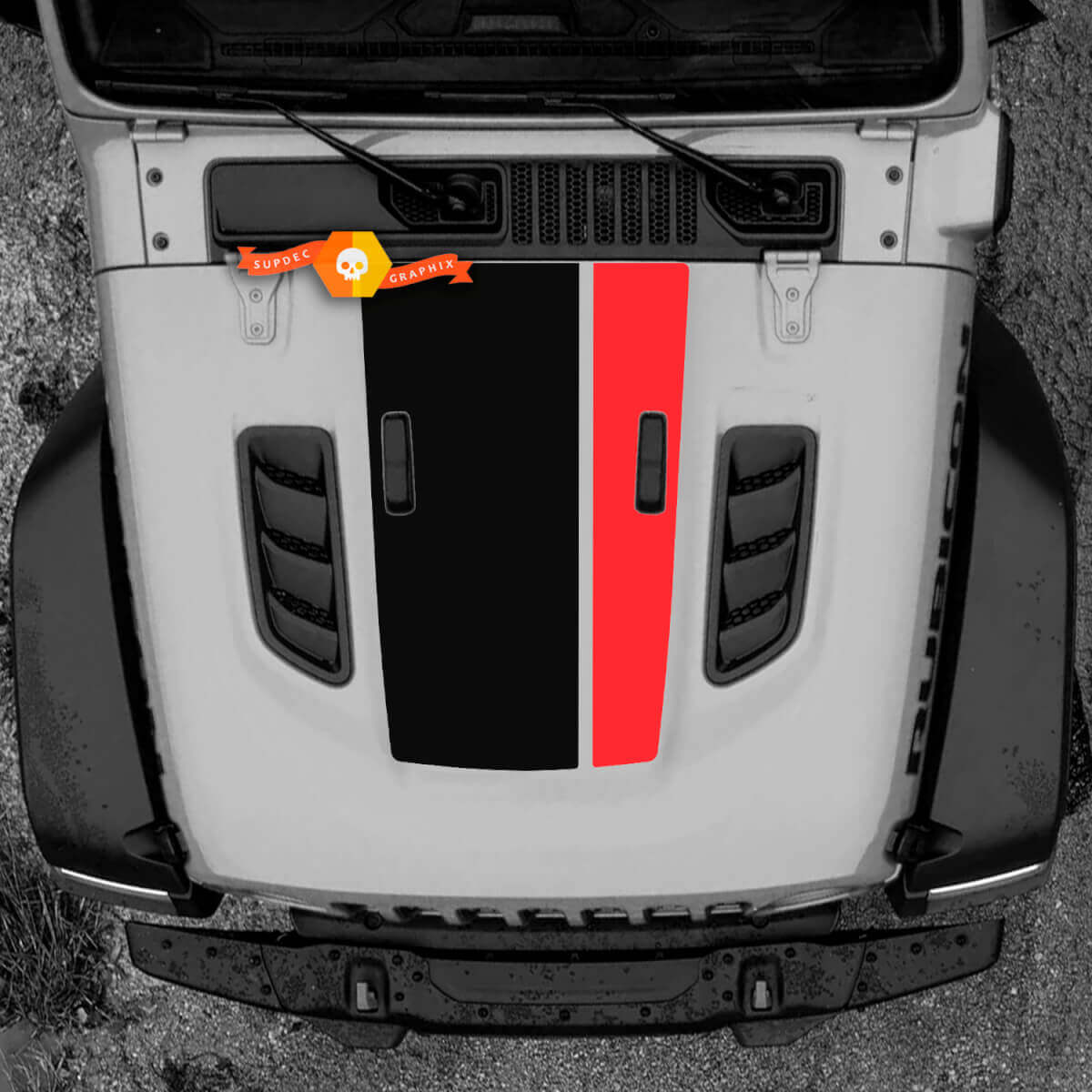 Vinylsticker met tweekleurige strepen in verschillende breedtes voor motorkap voor Jeep Wrangler
