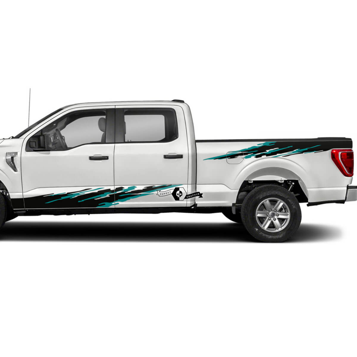 2x Ford F-150 XLT 2023 zijpaneel en bed spatbord modder splash grafische zijstickers stickers
