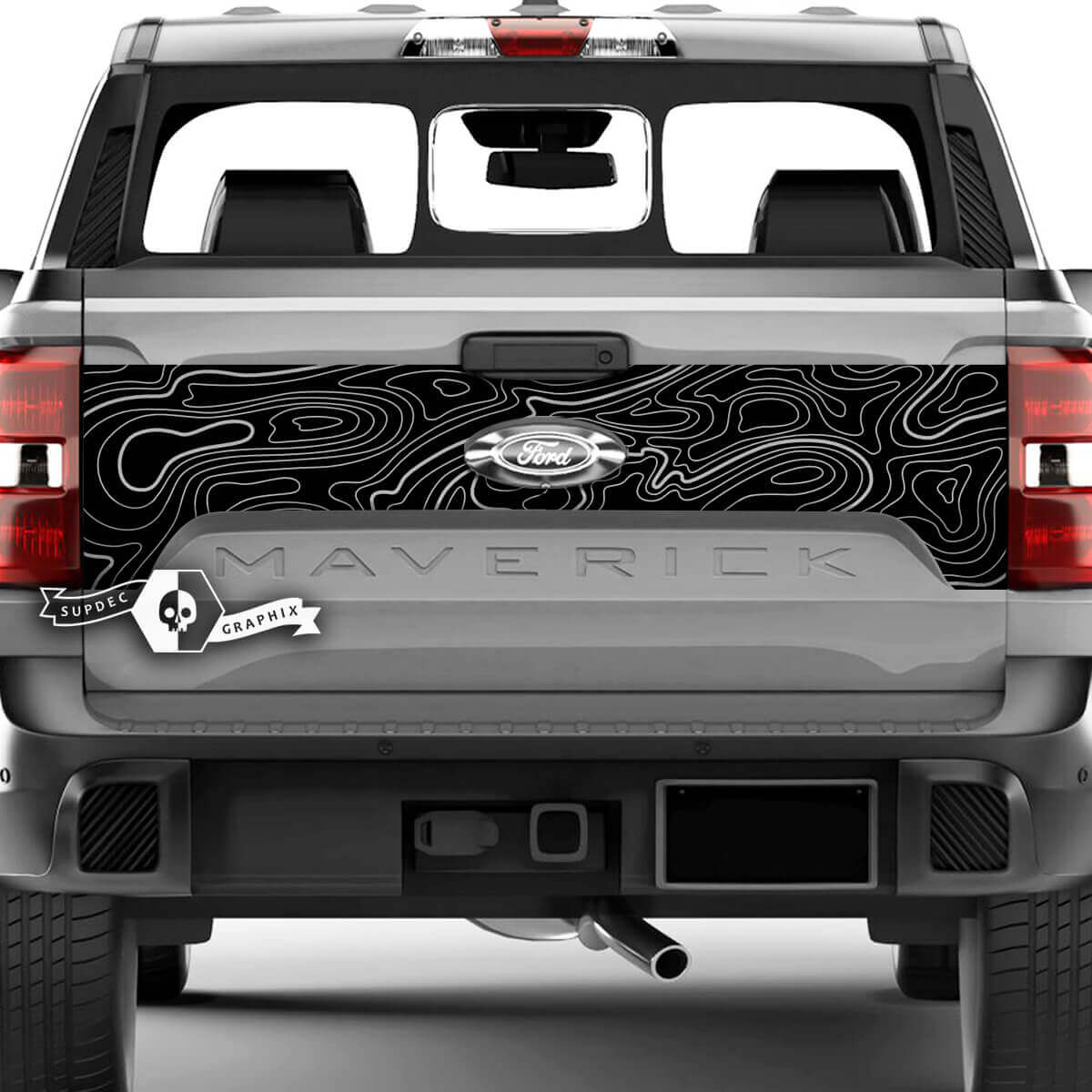 Ford F-150 XLT Maverick achterklep Splash topografische kaart grafische zijstickers
