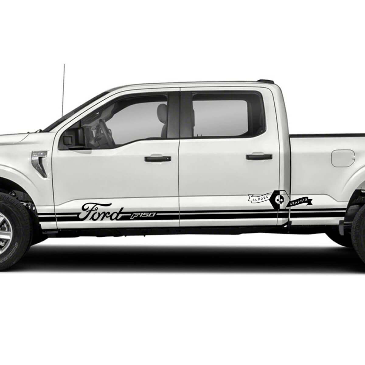Paar Ford F-150 XLT Bed Rocker Panel Stripe F-150 Logo Graphics Zijstickers
