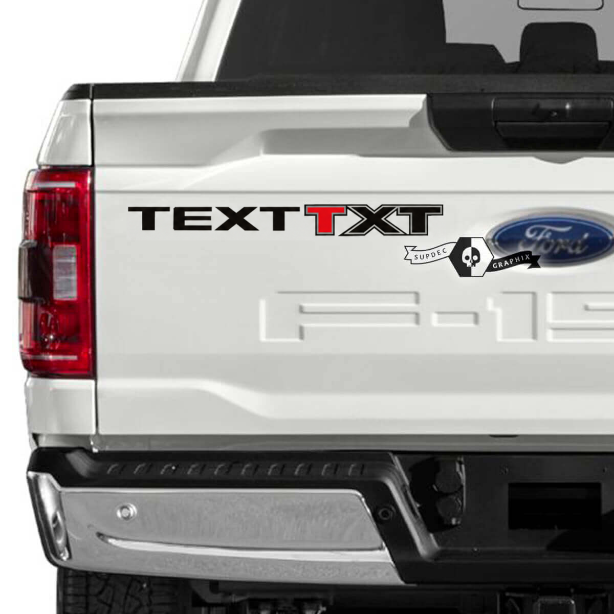 Tekst Tex Rood Zwart Omlijning Lettering Achterklep Vinyl Decal Grafiek voor Musclecar truck XLT