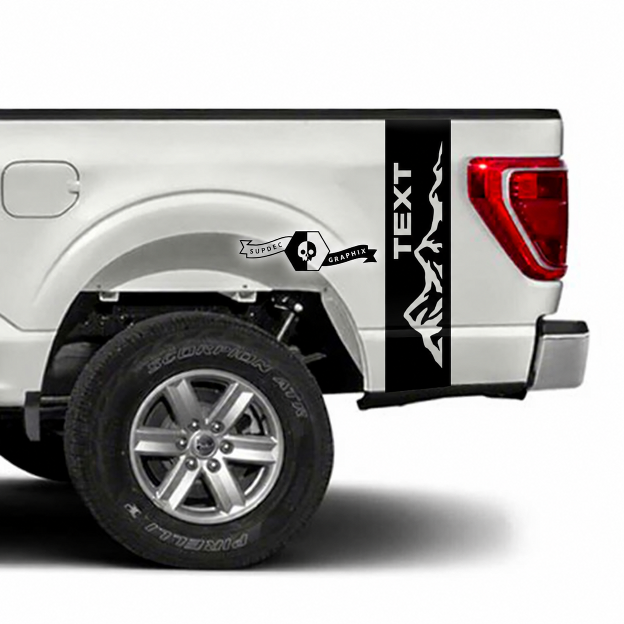 TEXT Vertical Mountain Bed Stripe Paar Bedzijde Vinyl Decal Sticker voor Ford F-150