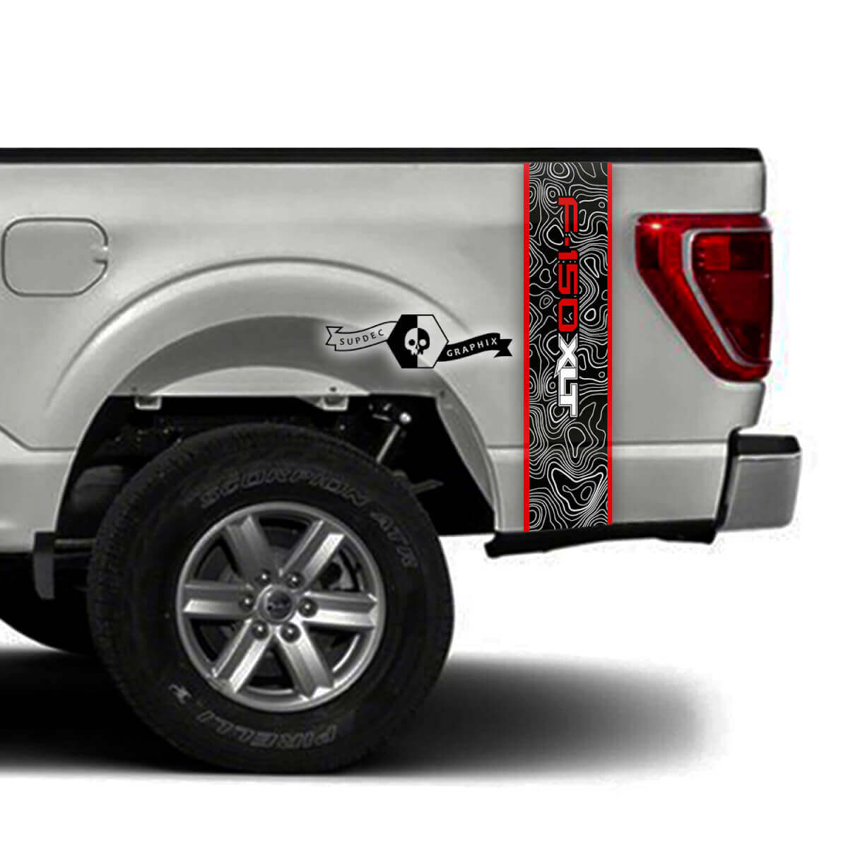 Paar Ford F-150 XLT Bed Topografische kaart Streep F-150 Grafische zijstickers Stickers 3 kleuren
