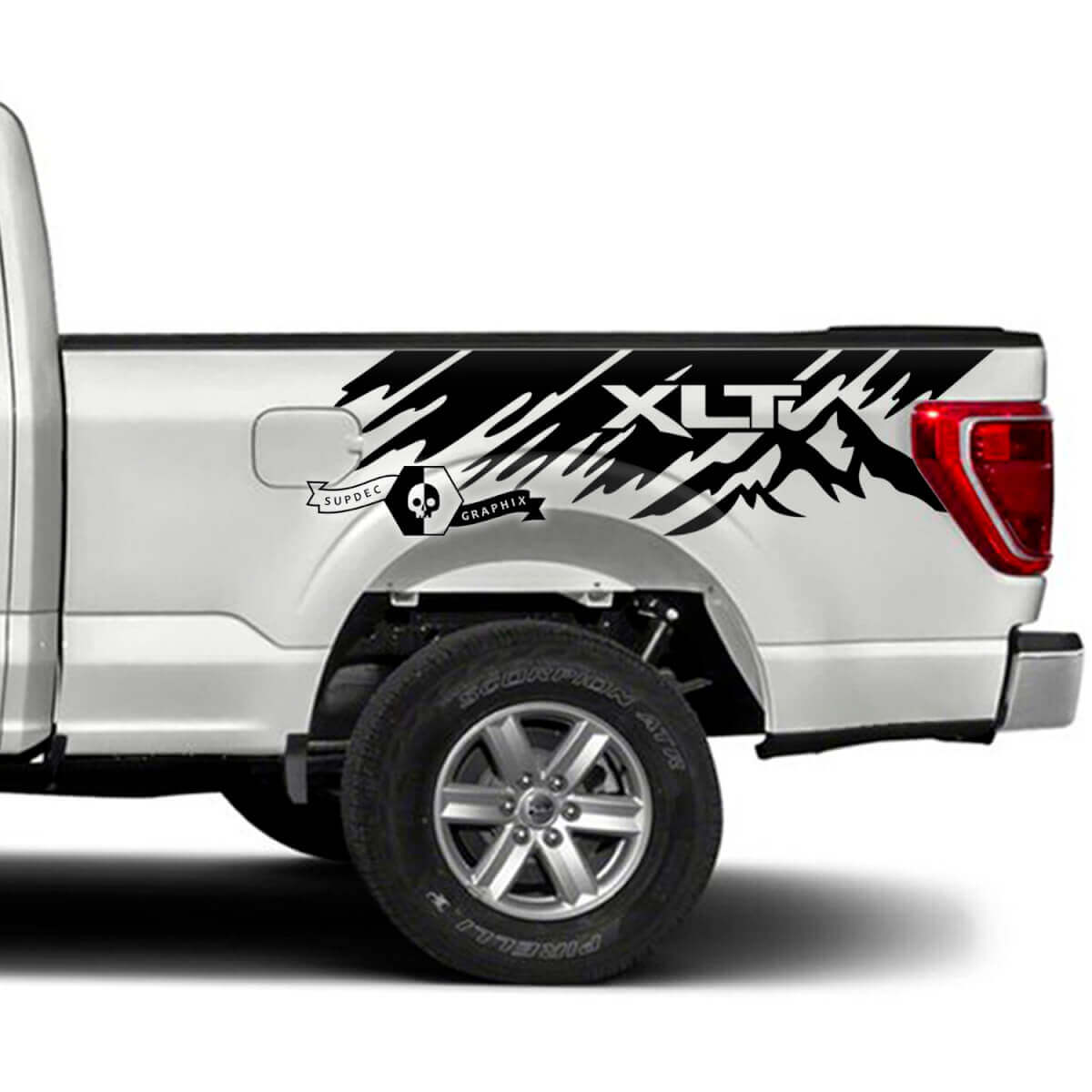 Paar Musclecar truck XLT Bed Splash Mud Mountains Graphics zijstickers
