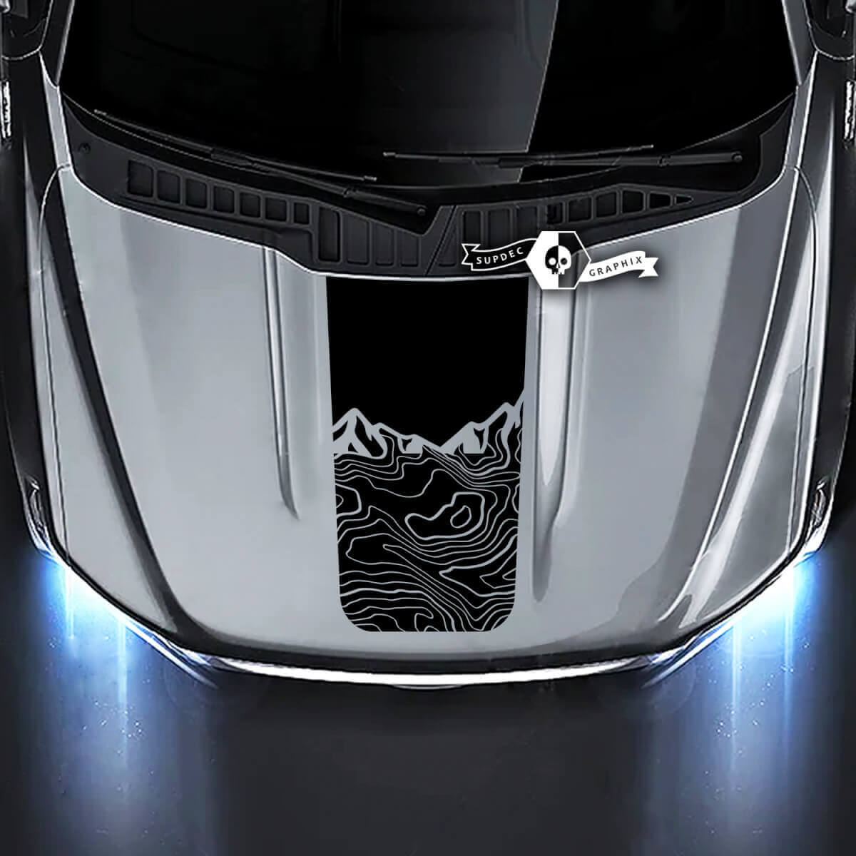 Topografische Berg Centrale Motorkapstrip Vinyl Decal voor Musclecar truck