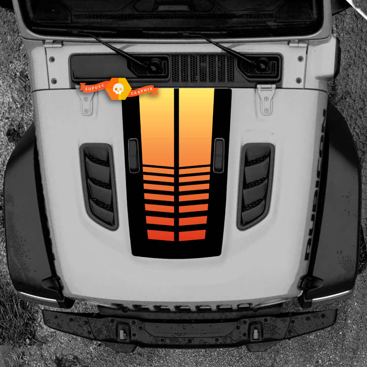 Motorkap Jeep RUBICON Wrangler JL Vinyl Banner Gradient Decal Sticker Graphics
