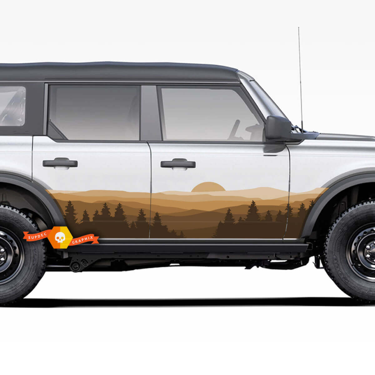 Set zijdeuren boslandschap heuvels strepen vinyl decals stickers 2 voor Ford Bronco