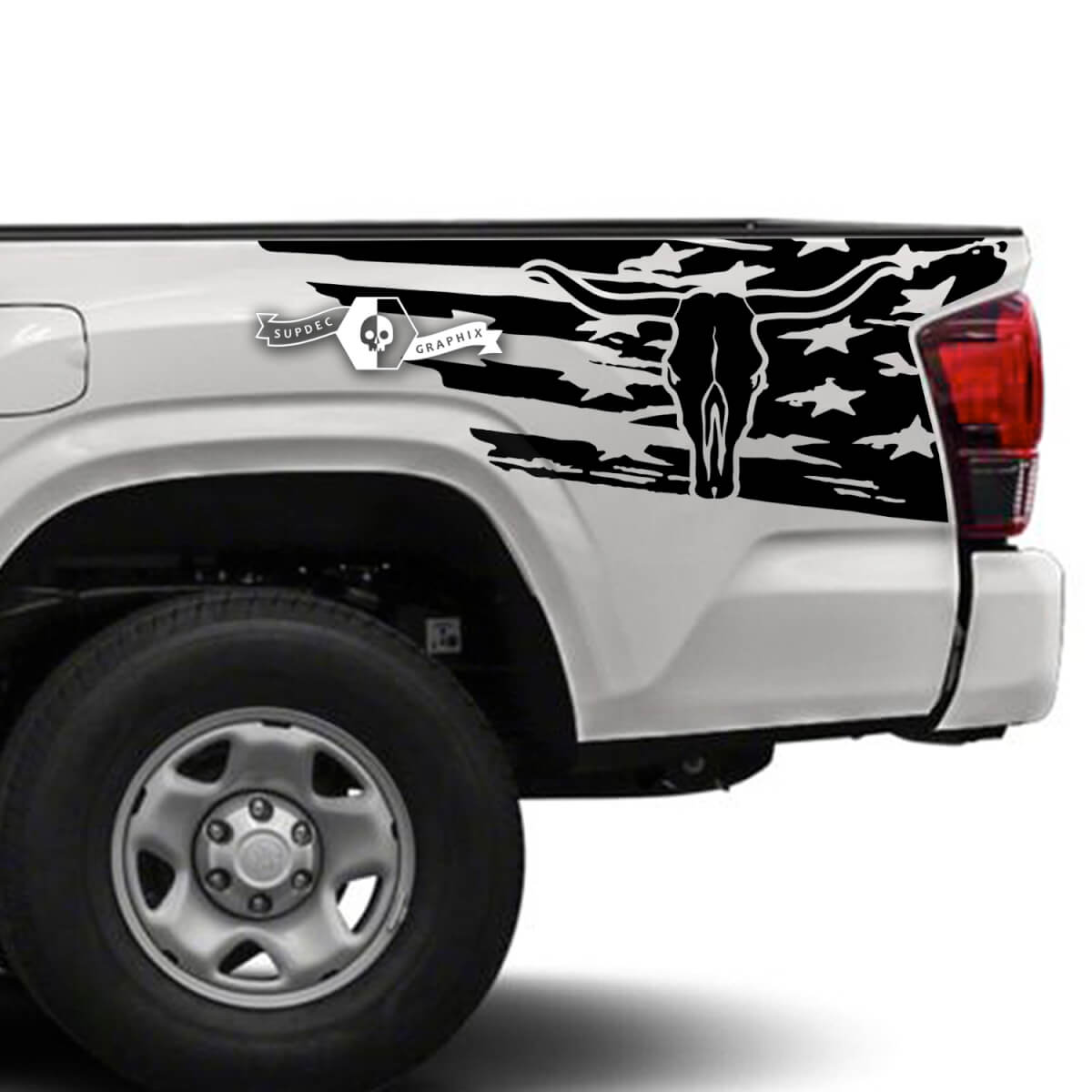 USA-vlag stierenkop zijvinylsticker voor Toyota Tacoma