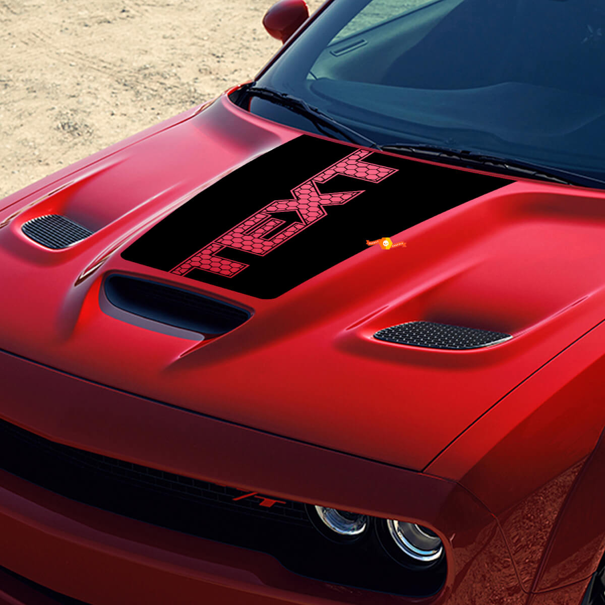 Aangepaste Tekst Honingraat Stijl Motorkap Vinyl Decal voor Dodge Challenger