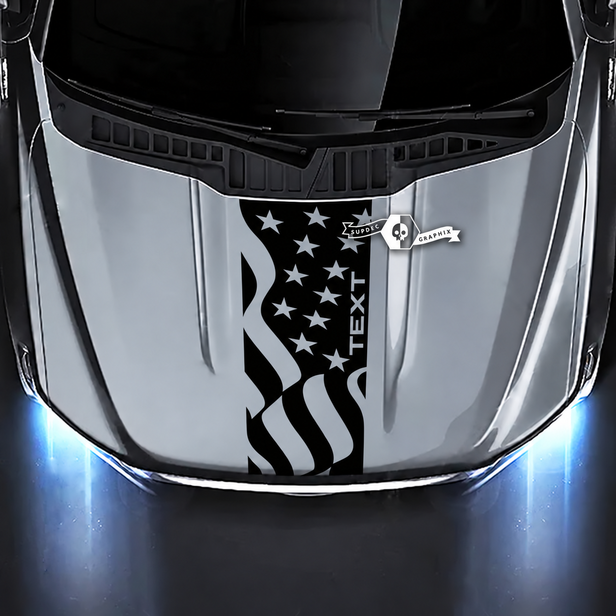 TEXT Waving USA Flag Hood Panel Motorkap Vinylsticker voor Ford F-150