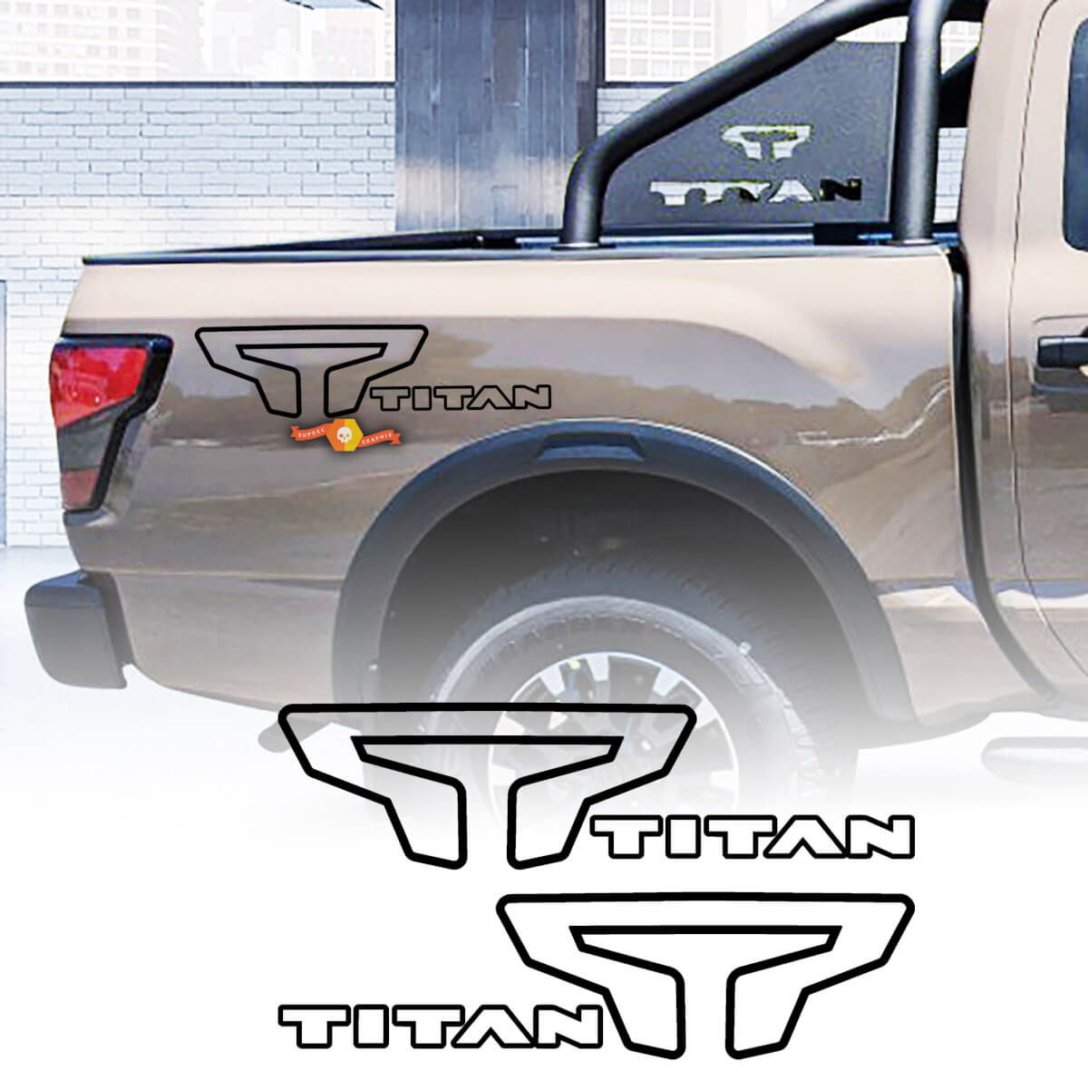 2 stickerkit voor Nissan TITAN Stripe WRAP Bedsticker Grafische zijstreep
