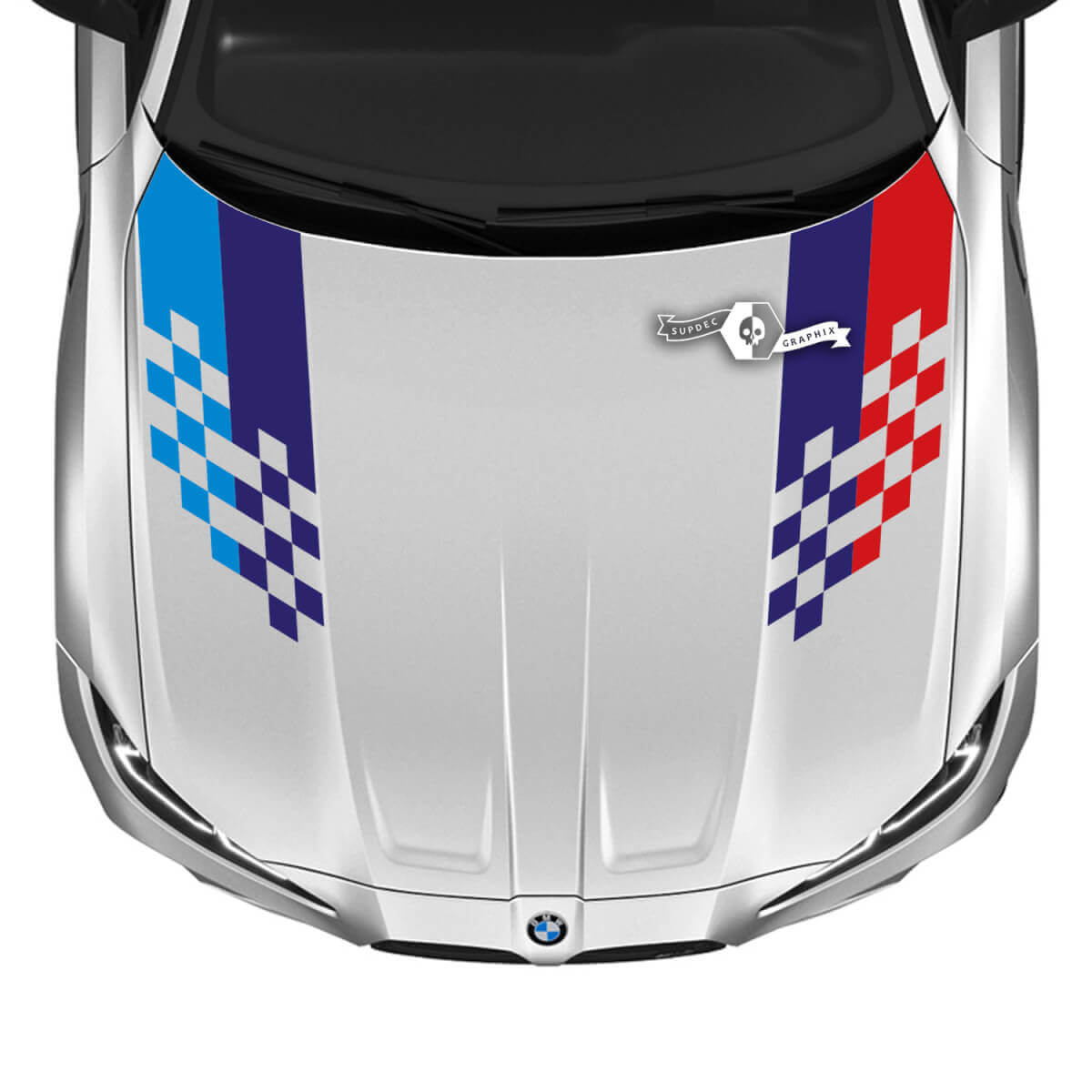 2021+ BMW M4 M3 G80 G82 G83 M Performance Hood M Kleur Dambord Vlag Vinyloverdrukplaatjesticker

