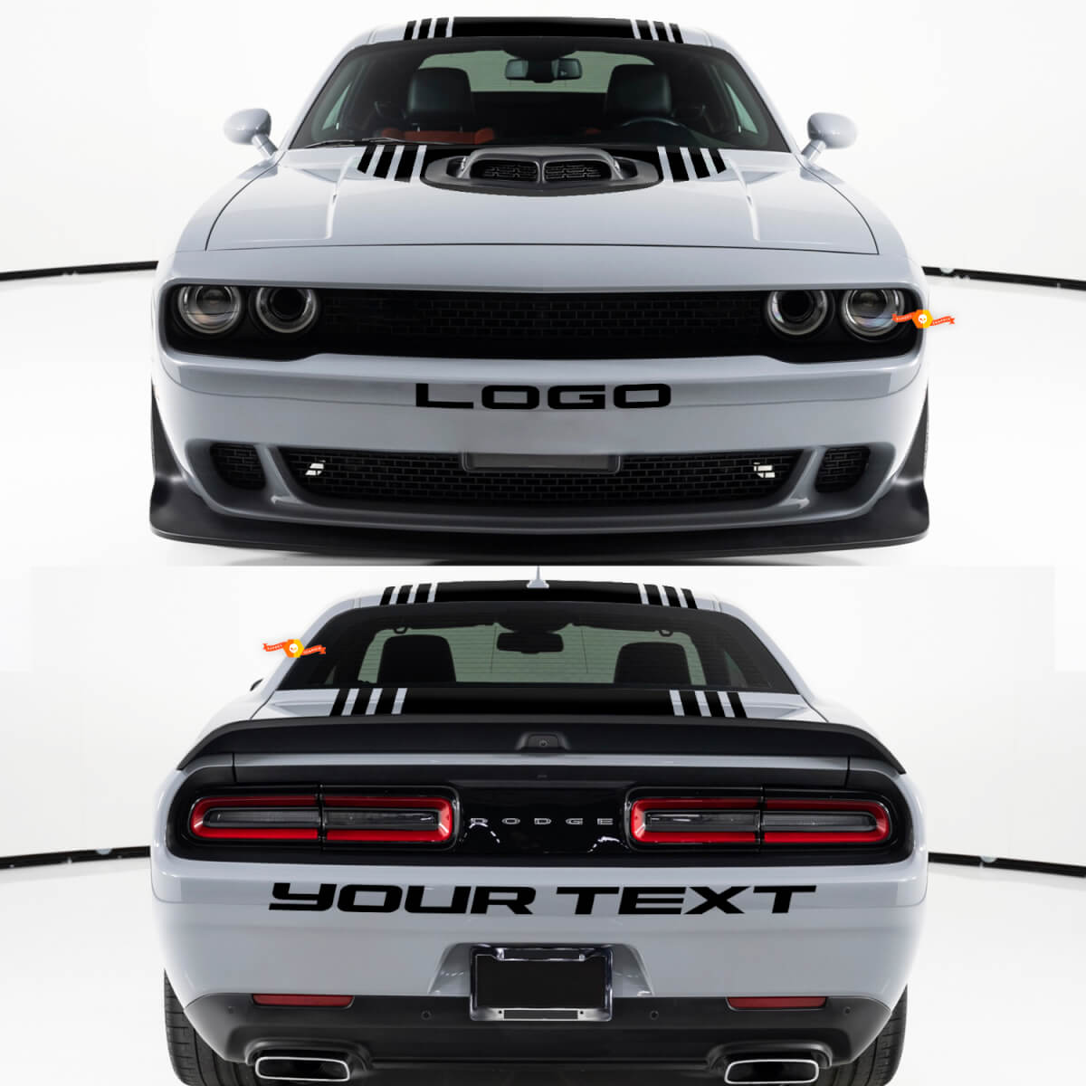 Aangepast Tekst Voor- & Achterbumper Vinyl Decal Kit voor Dodge Challenger
