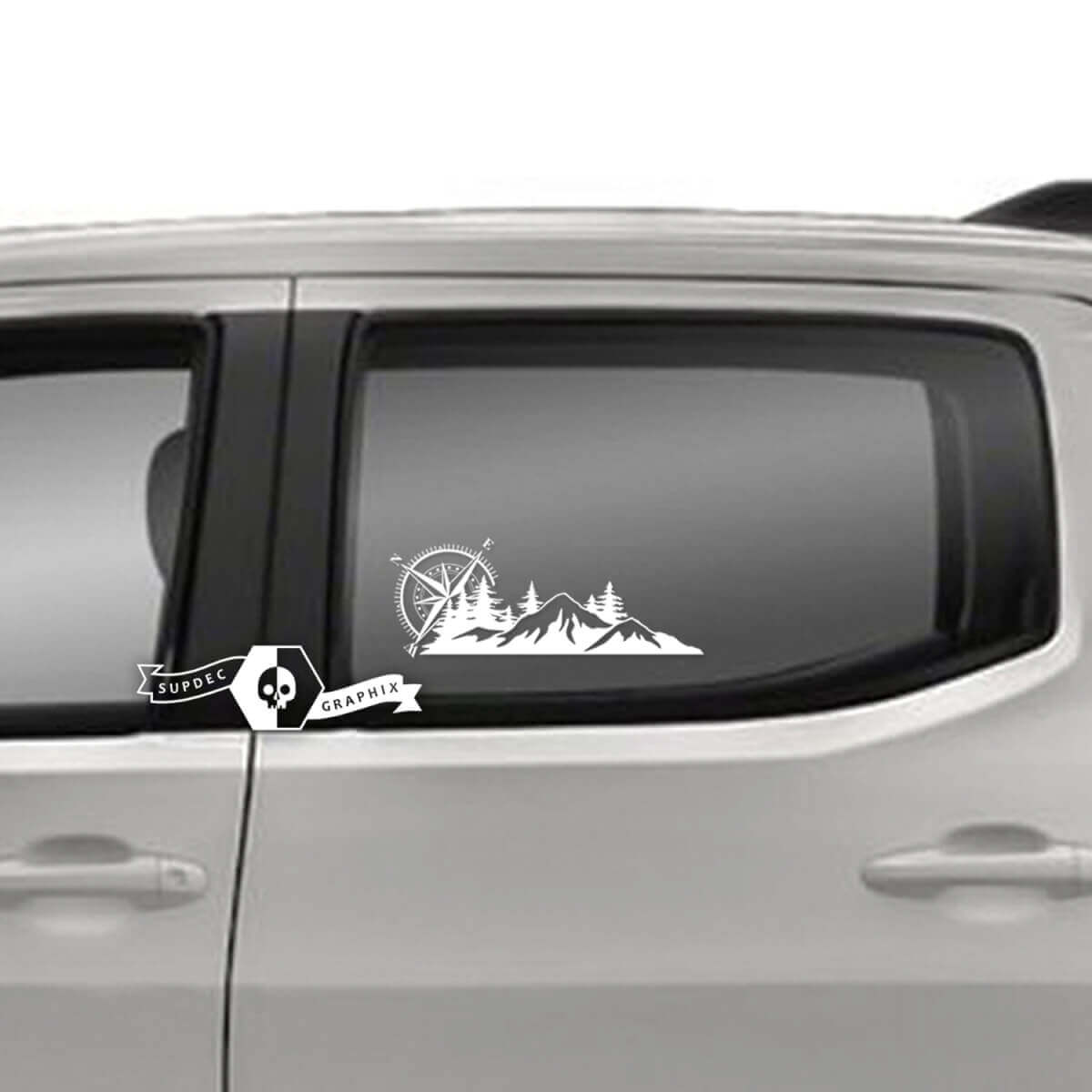 Paar Toyota Tacoma SR5 deuren raam bergen bossen kompas logo lijn vinyl stickers grafische sticker
