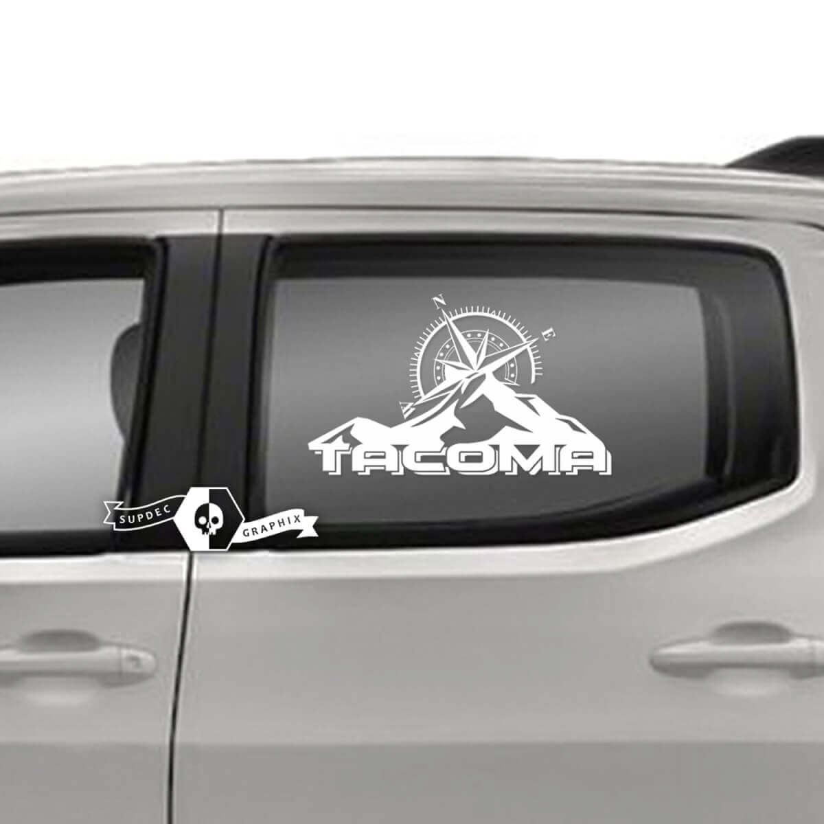 Paar Toyota Tacoma SR5 deuren venster bergen kompas logo lijn vinyl stickers grafische sticker
