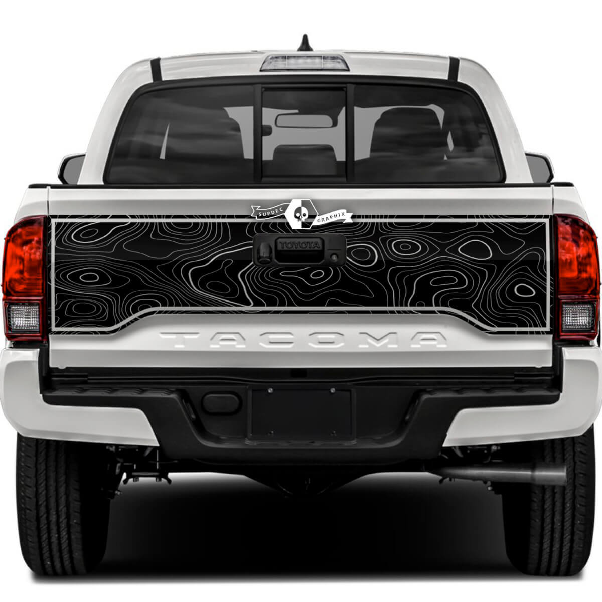 Toyota Tacoma SR5 achterklep topografische kaart Topo vinyl stickers grafische sticker
