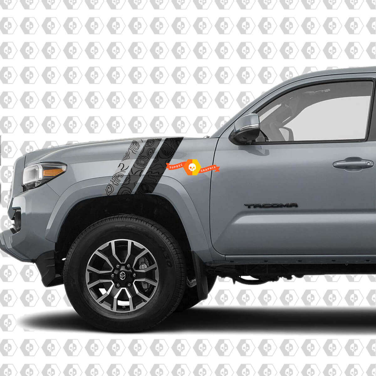 Topografische Kaartstijl Strepen Voorspatbord Vinyl Decal Sticker voor Toyota Tacoma
