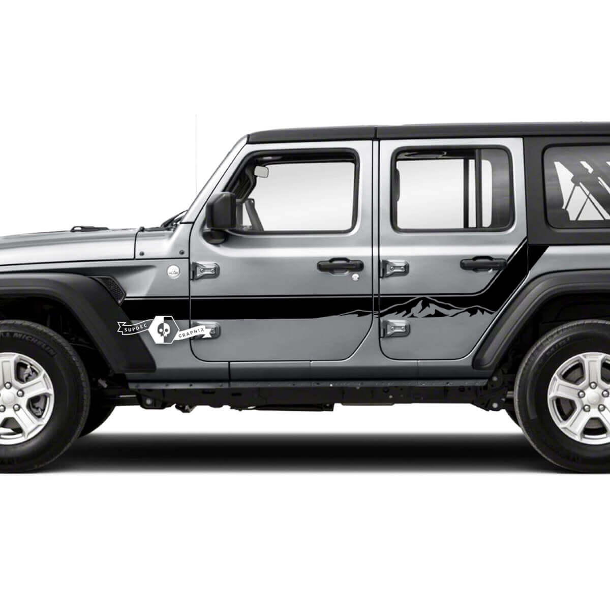 Paar Jeep Wrangler Unlimited deurspatbord bergen zijstreep vinyl sticker sticker
