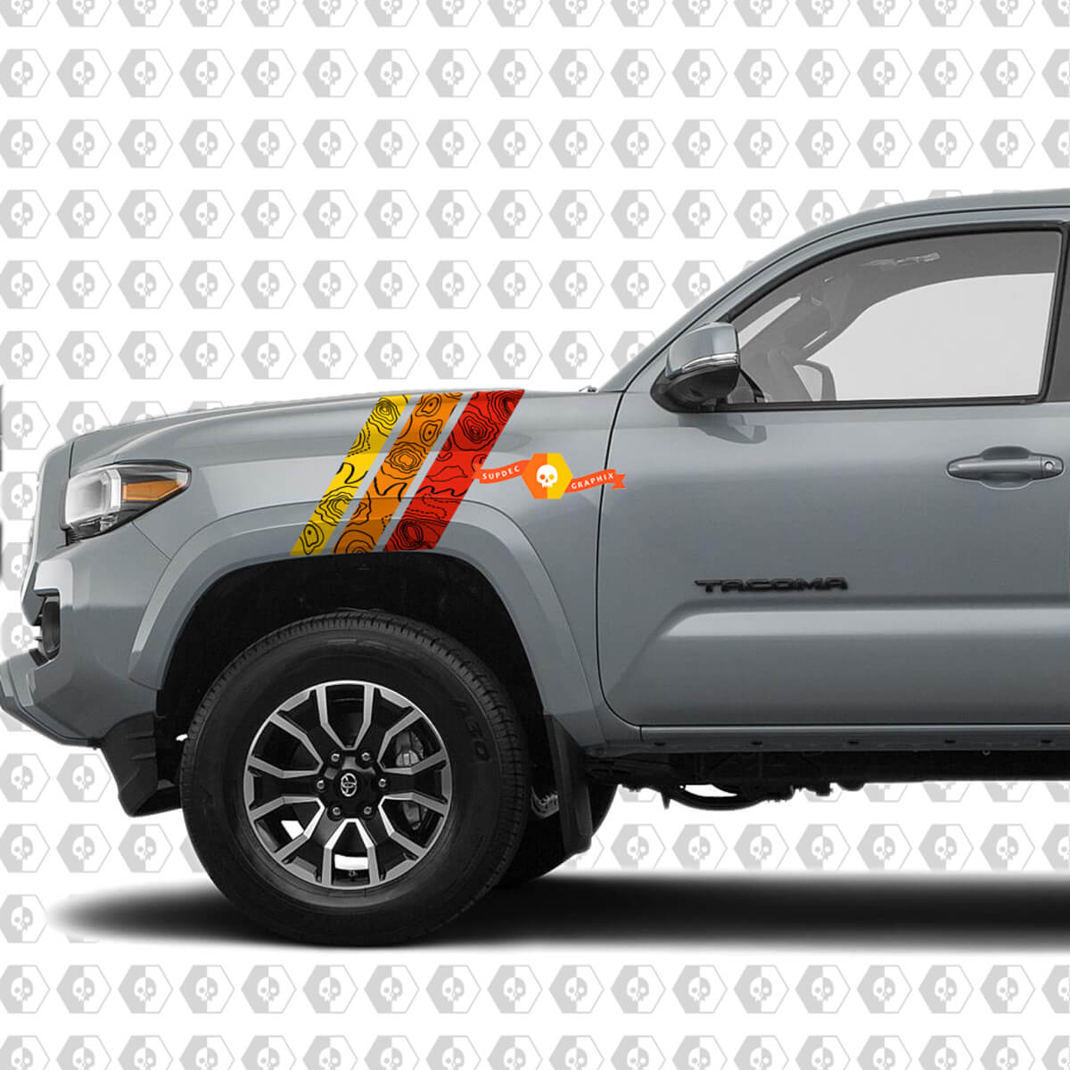 Topografische Vintage Stijl Strepen Voorspatbord Vinyl Decal Sticker voor Toyota Tacoma