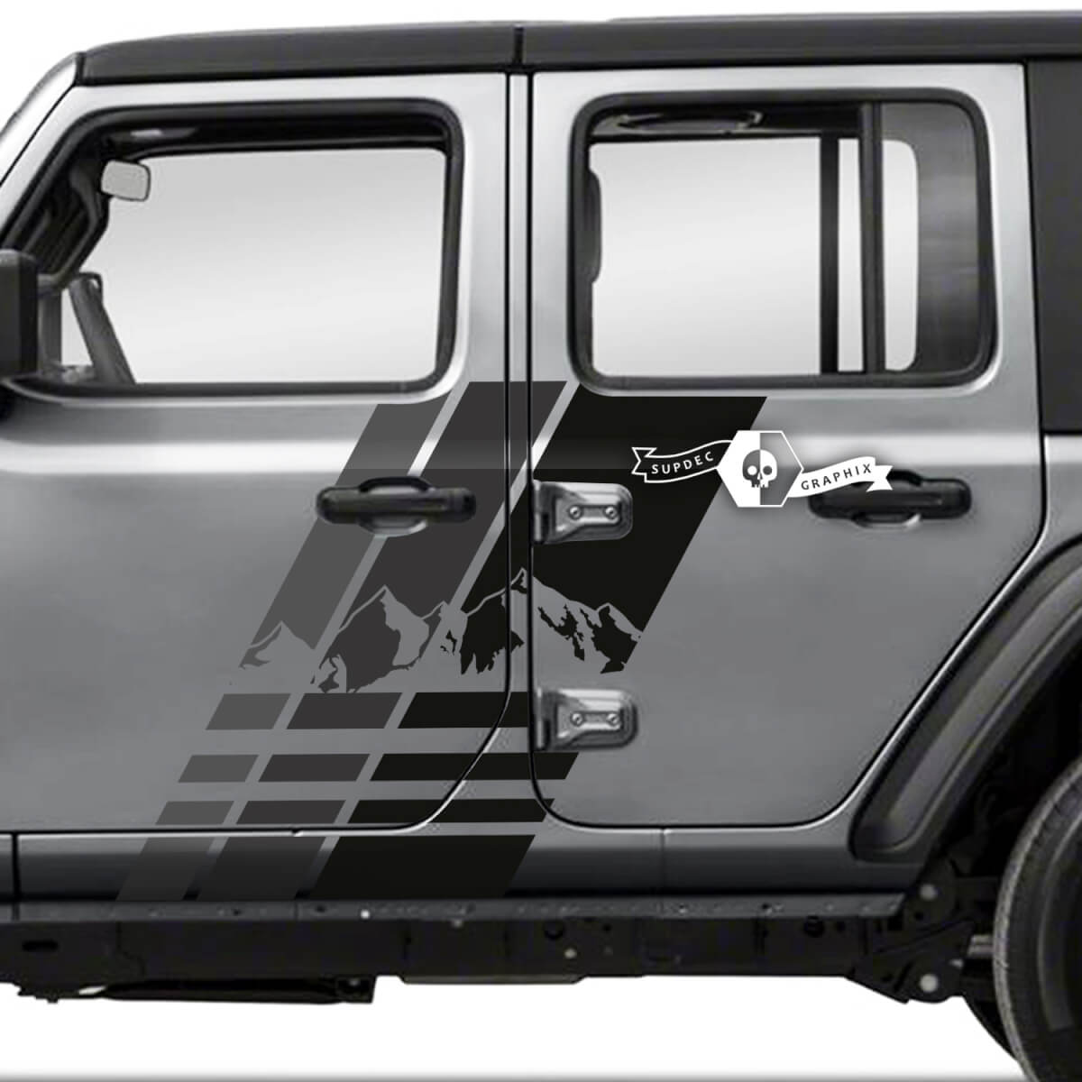 Paar Jeep Wrangler Unlimited Doors Mountains Side Stripe Vinyl Sticker Decal 3 kleuren

