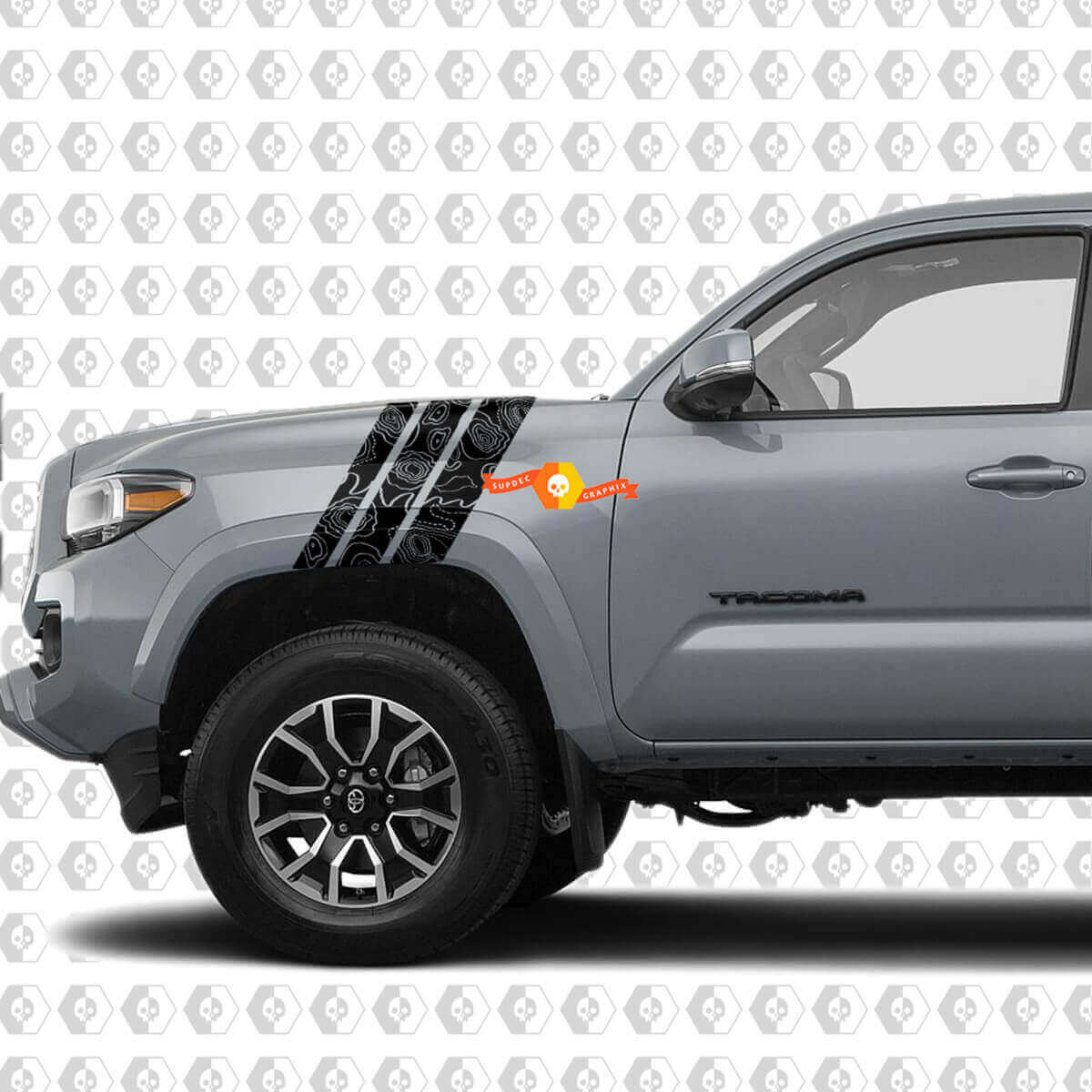 Topografische Kaart Stijl Strepen Spatbord Vinyl Decal Sticker voor Toyota Tacoma