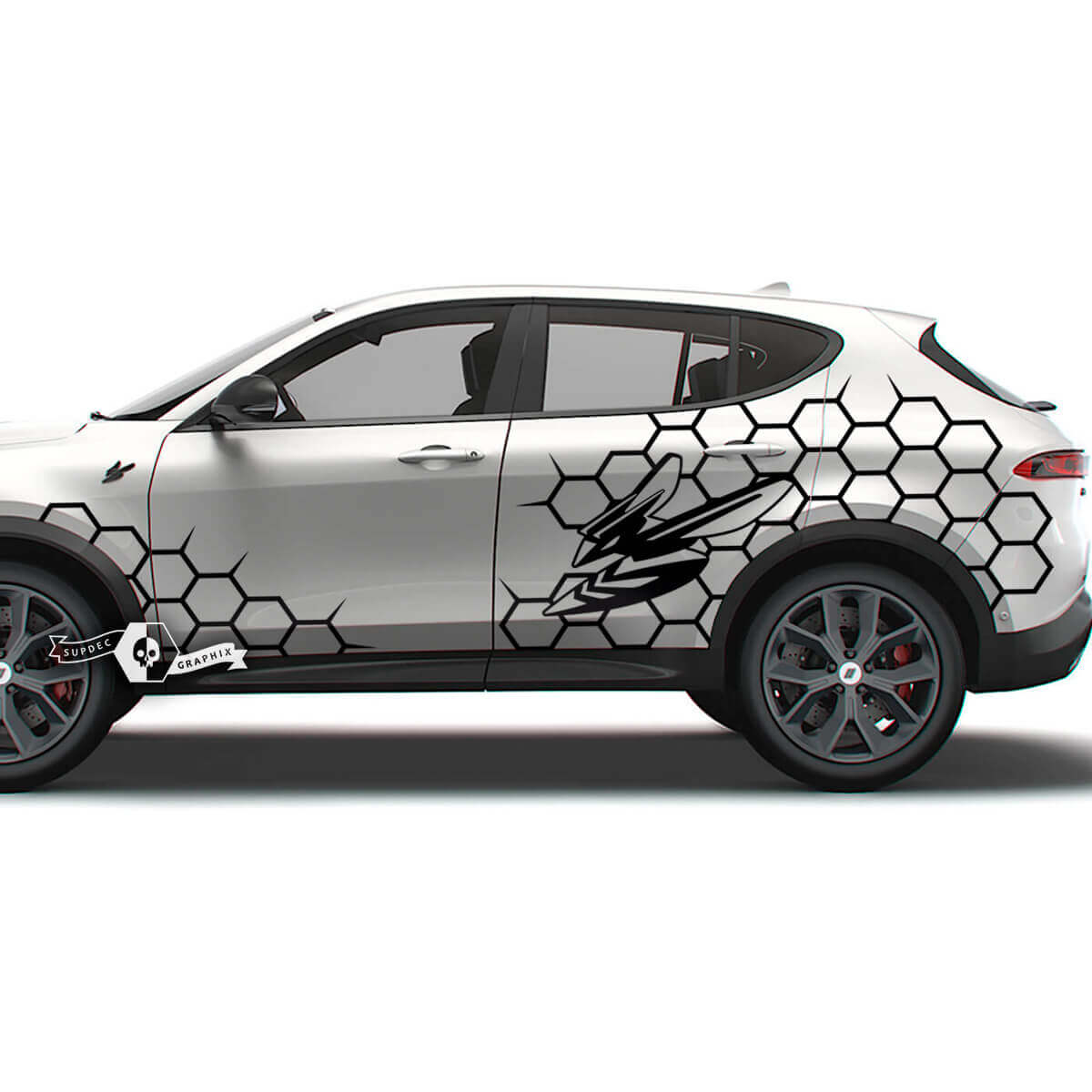 Paar Dodge Hornet deuren zijstrepen Splash Wrap honingraat vinyl stickers stickers
