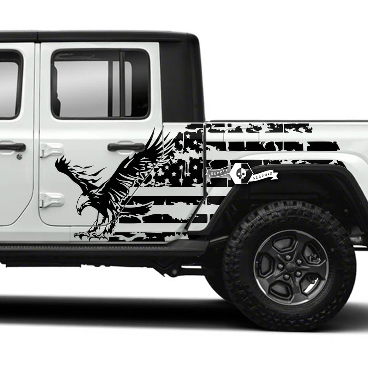 Enorme Amerikaanse kaal met vlag wrap bed zijdeuren vinyl stickers stickers voor Jeep Gladiator
