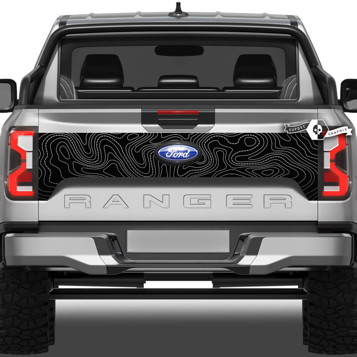 Ford Ranger Mud Splash Wrap Vernietigde Topografische Kaart Achterklep Bed Vinyl Stickers Stickers
