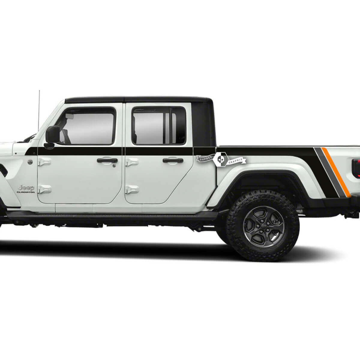 Paar Jeep Gladiator zijdeuren bed spatbord strepen stijl vinyl sticker sticker grafische kit 3 kleuren
