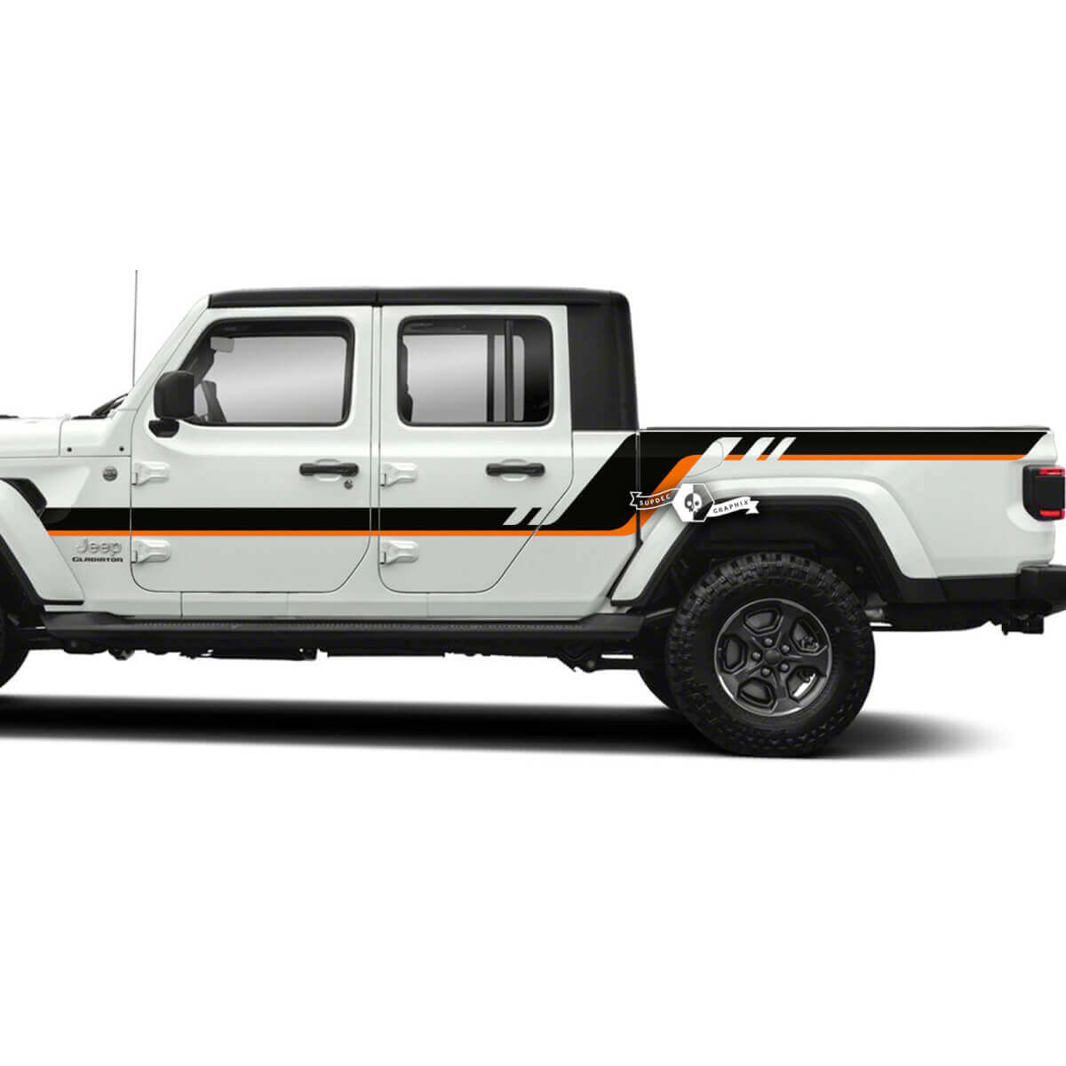 Paar Jeep Gladiator zijdeuren bed spatbord strepen stijl vinyl sticker sticker grafische kit 2 kleuren

