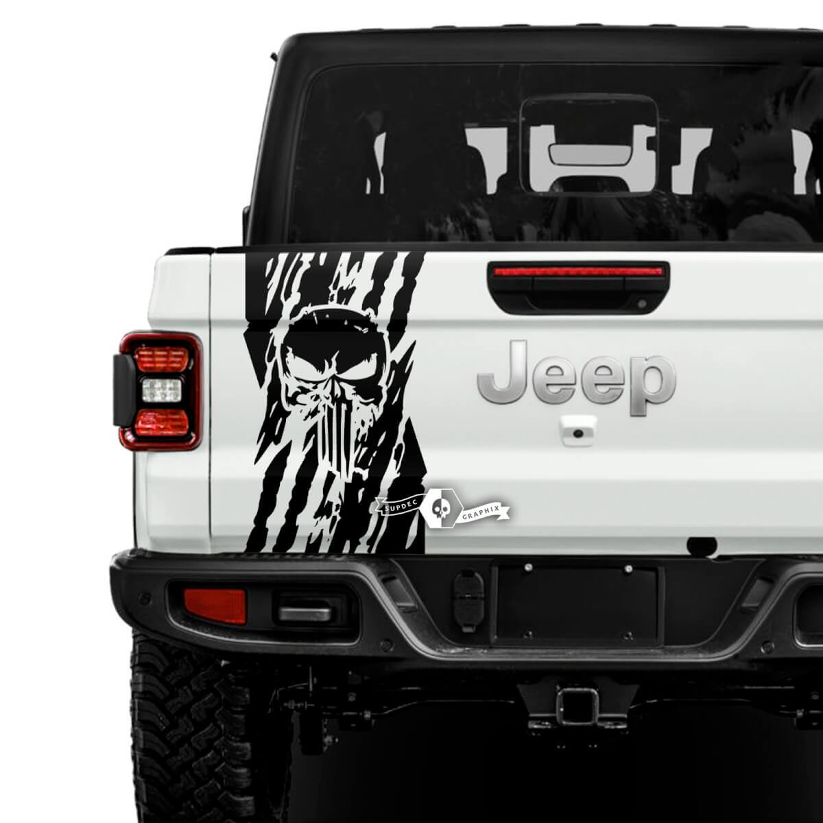 Jeep Gladiator USA vlag vernietigd Punisher stickers stickers vinyl graphics achterklep bed vinyl stickers stickers
