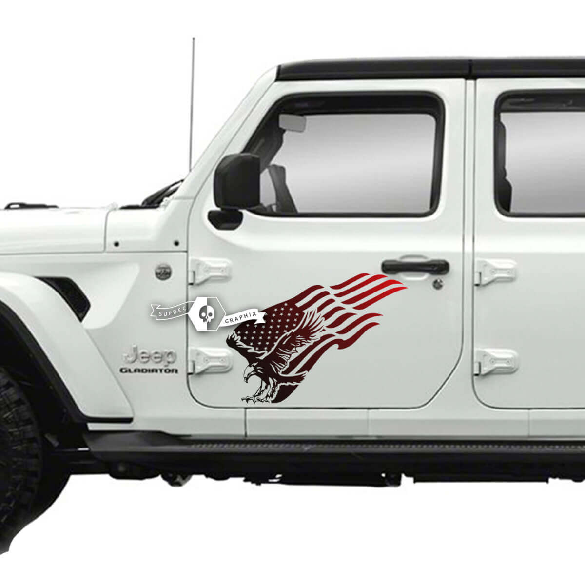 Paar Jeep Gladiator zijdeur USA vlag Bald Eagle stickers stickers vinyl graphics streep verloop
