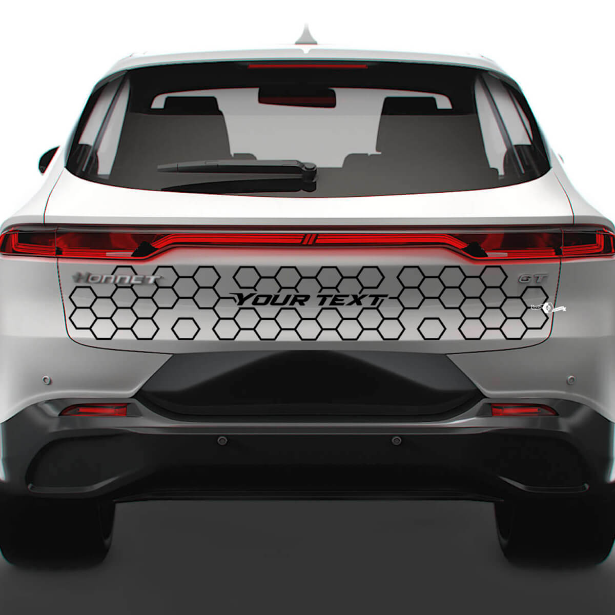 Aangepaste tekst honingraatstijl achterklep sierlijst vinyl decal voor Dodge Hornet